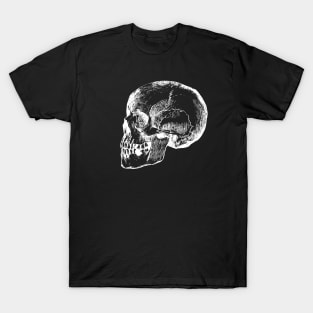 Skull Skully McSkullFace White on Black T-Shirt